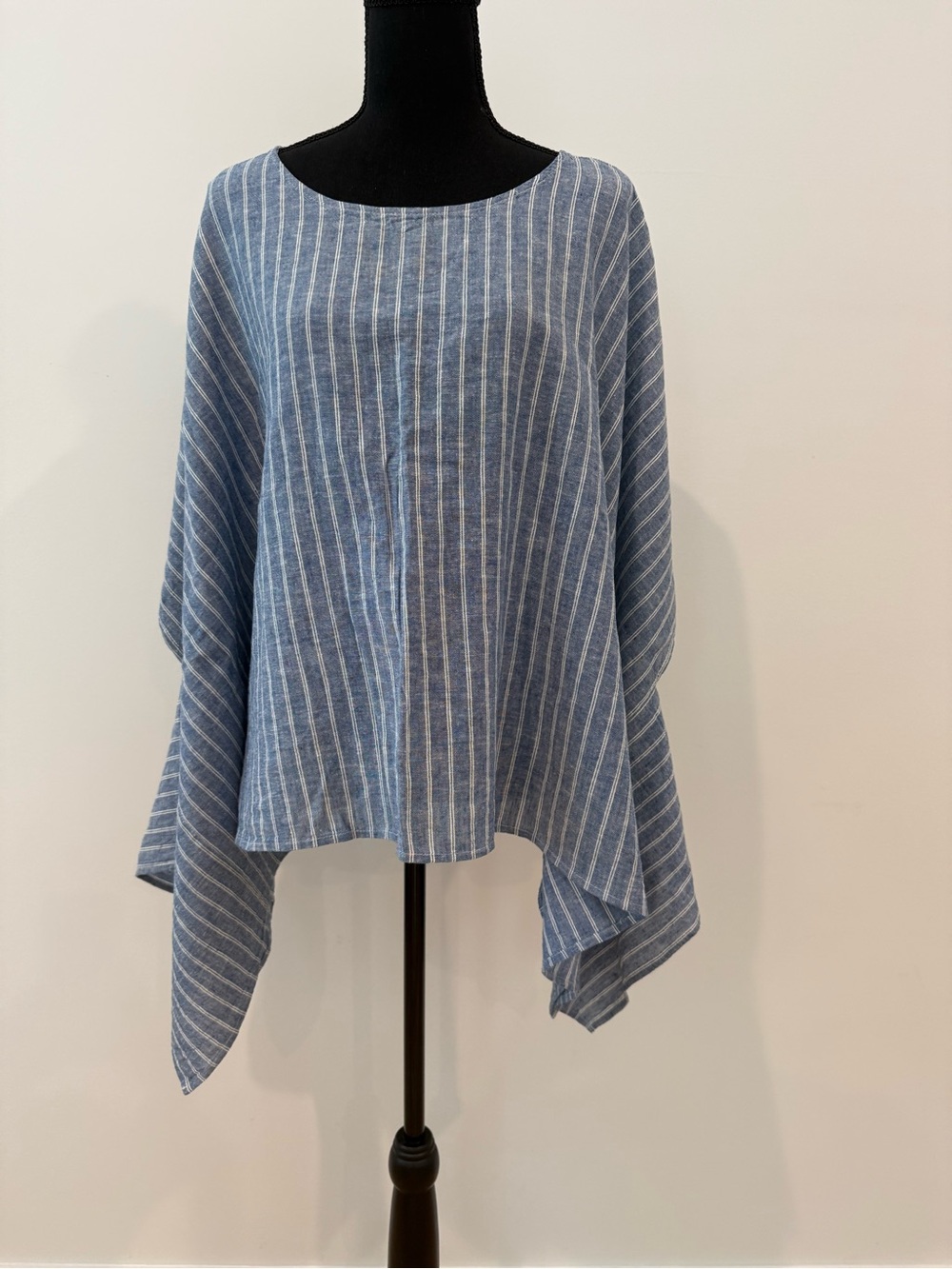 Universal Thread Blue & White Striped Linen Blend Poncho Top | OSFM